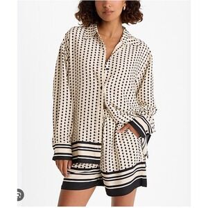 EXPRESS Boyfriend Portofino Shirt Cream Black Diamond Print Button Up XL